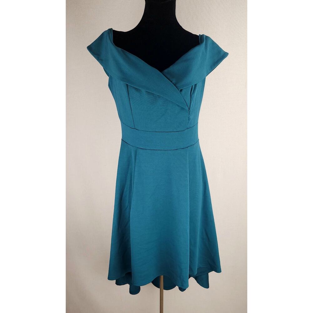 Jasambac Dress Womens L Turquoise Off Shoulder high-Low Cocktail party Holiday